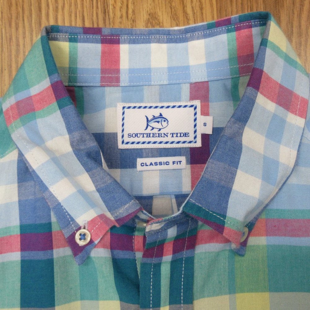 SOUTHERN TIDE CLASSIC FIT 100% COTTON SHIRT BLUE PLAID SMALL, S - Picture 3 of 4